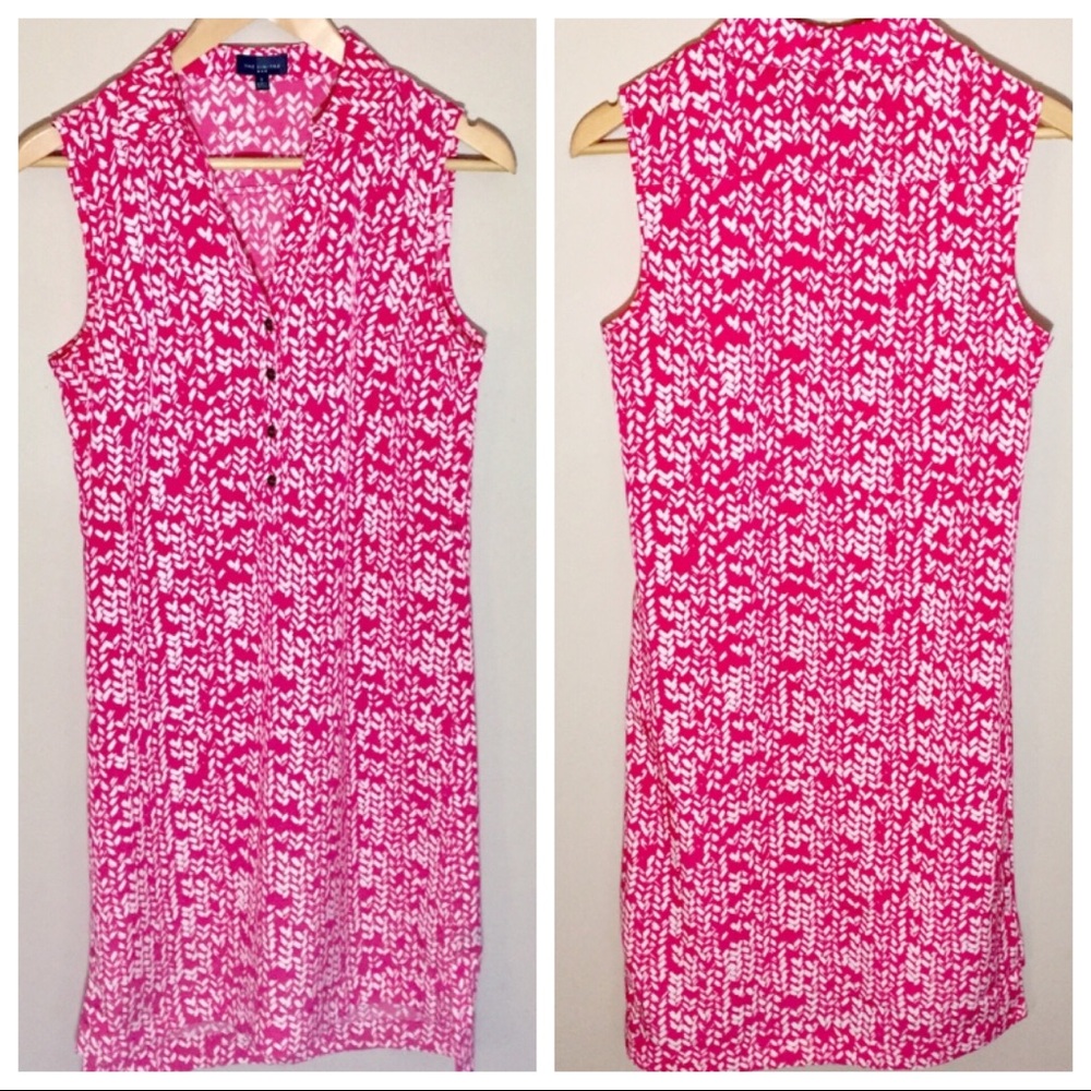 The Limited Leaf Print Sleeveless Shirt Dress Coral Pink & White Small